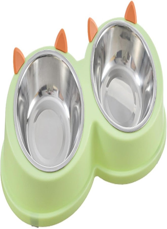 Evona 2-in-1 Food and Water Bowl for Dog, Puppies, Cats, Rabbit & Kittens, Anti Slip Stainless Steel Double Diner Dog and Cat Food Bowl, Pet Food and Water Bowl for Small Dog, Puppies and Cat (Green) - Image 1